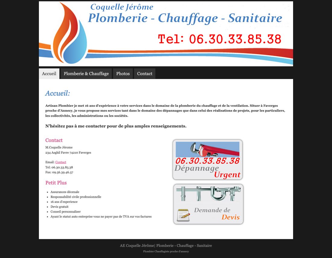 Capture du site actuel de Coquelle Jérôme, mise en page fixe sur fond blanc